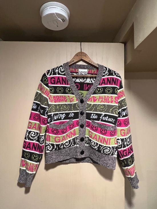 Ganni Sweaters - Ganni Multicolor Knit Cardigan in Pink, Olive & Black